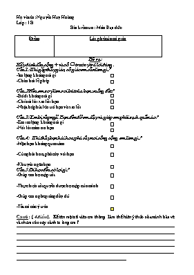 Đề kiểm tra cuối năm Đạo đức lớp 1 - Trường Tiểu học Đông Xuân
